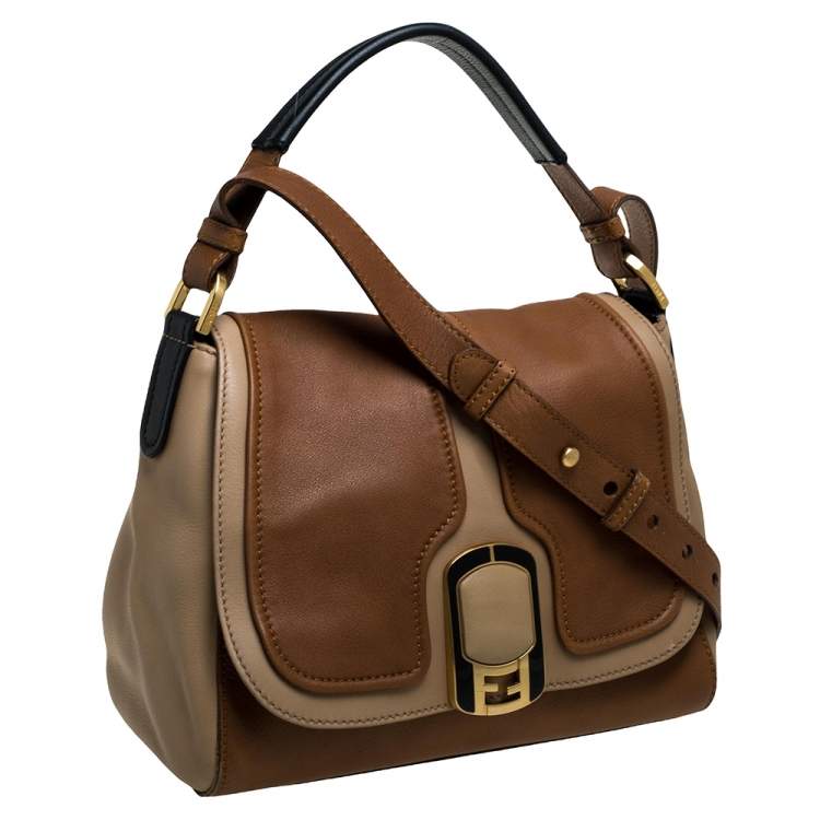 Pre Owned Fendi Colorblock Leather Medium Anna Shoulder Bag