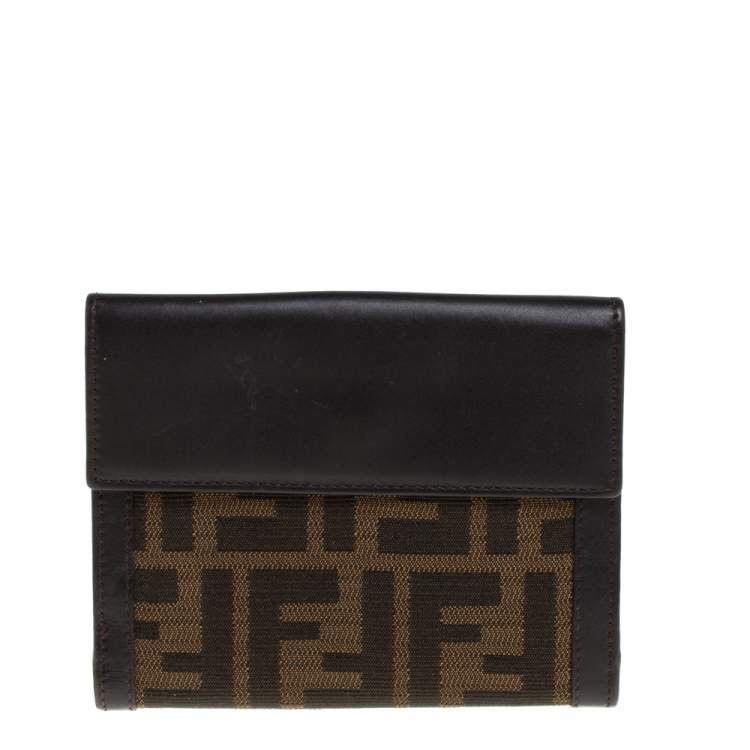 Pre Owned Fendi Tobacco Zucca Canvas and Leather Compact Wallet