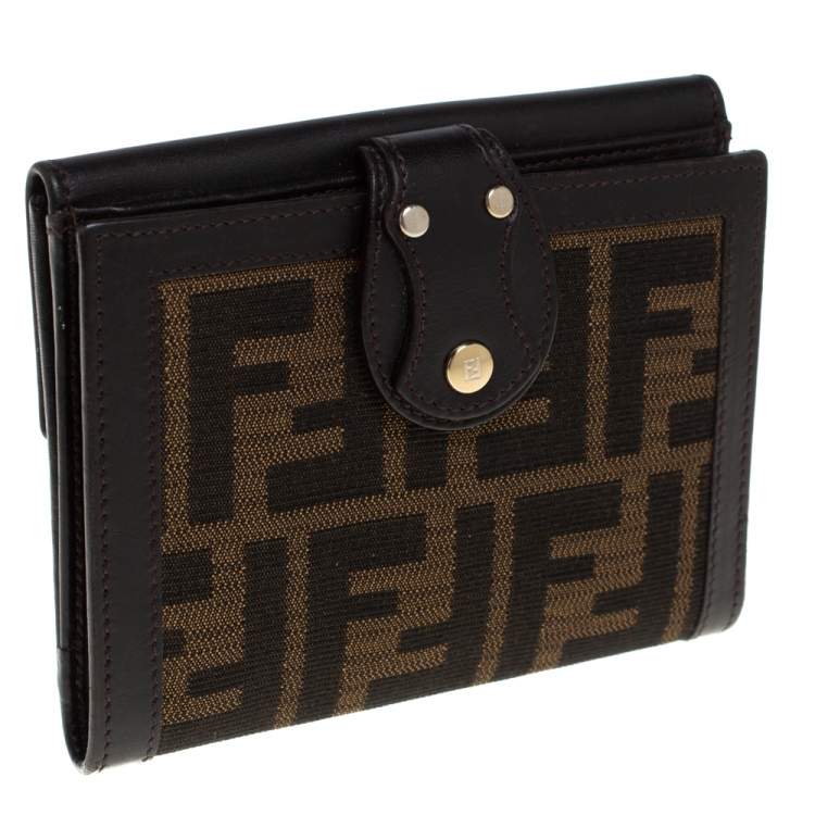 Pre Owned Fendi Tobacco Zucca Canvas and Leather Compact Wallet