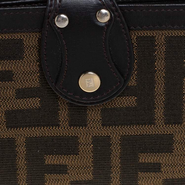 Pre Owned Fendi Tobacco Zucca Canvas and Leather Compact Wallet