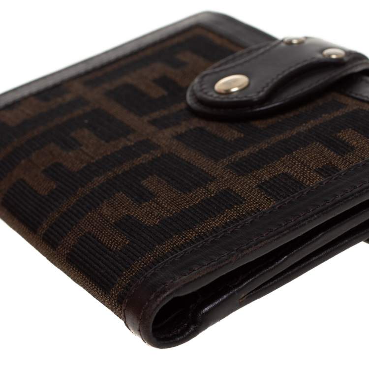 Pre Owned Fendi Tobacco Zucca Canvas and Leather Compact Wallet