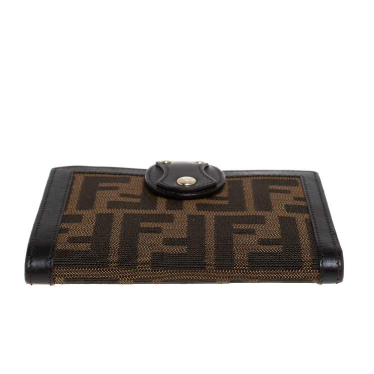 Pre Owned Fendi Tobacco Zucca Canvas and Leather Compact Wallet