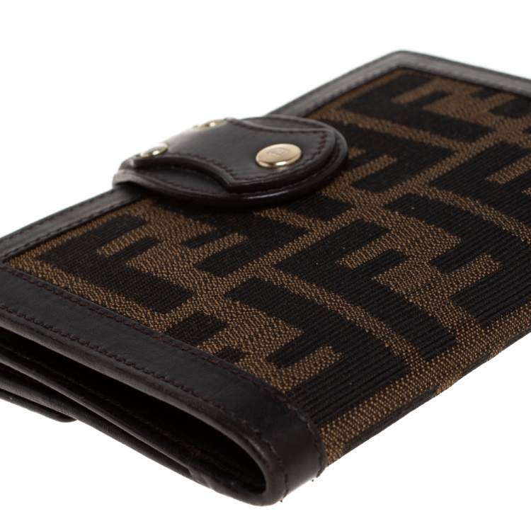 Pre Owned Fendi Tobacco Zucca Canvas and Leather Compact Wallet