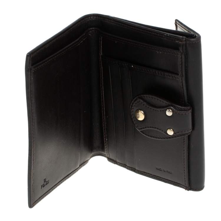 Pre Owned Fendi Tobacco Zucca Canvas and Leather Compact Wallet