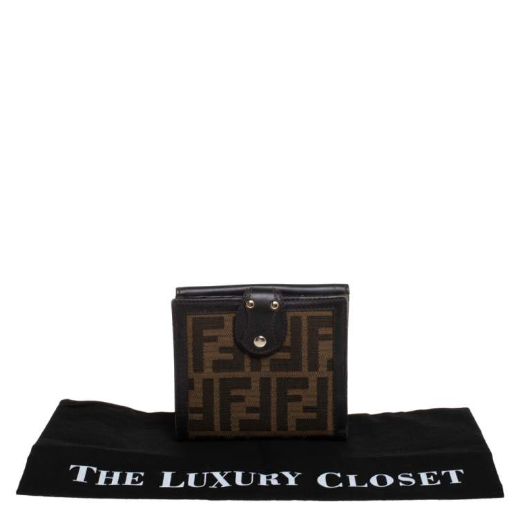 Pre Owned Fendi Tobacco Zucca Canvas and Leather Compact Wallet