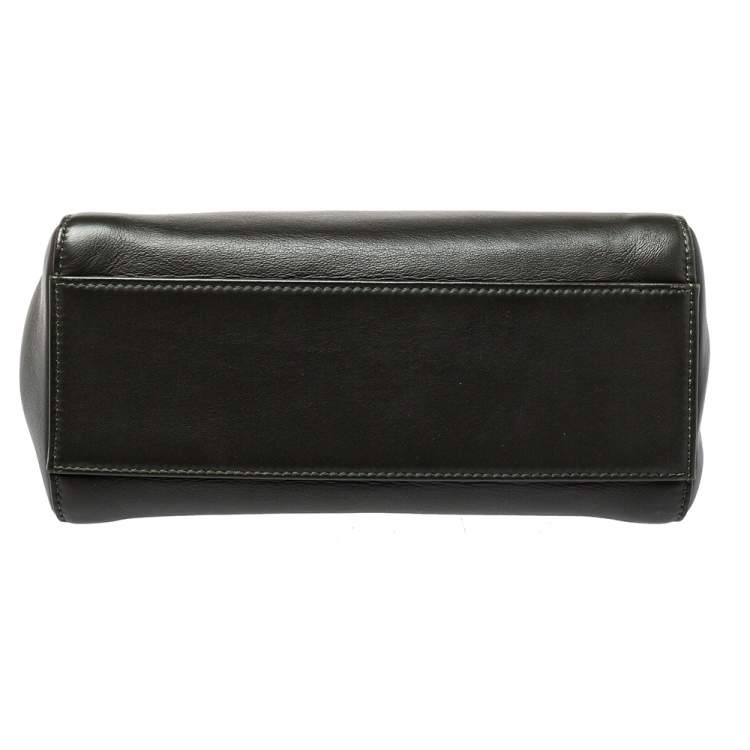 Pre Owned Fendi Dark Green and Beige Leather Mini Peekaboo Top Handle Bag