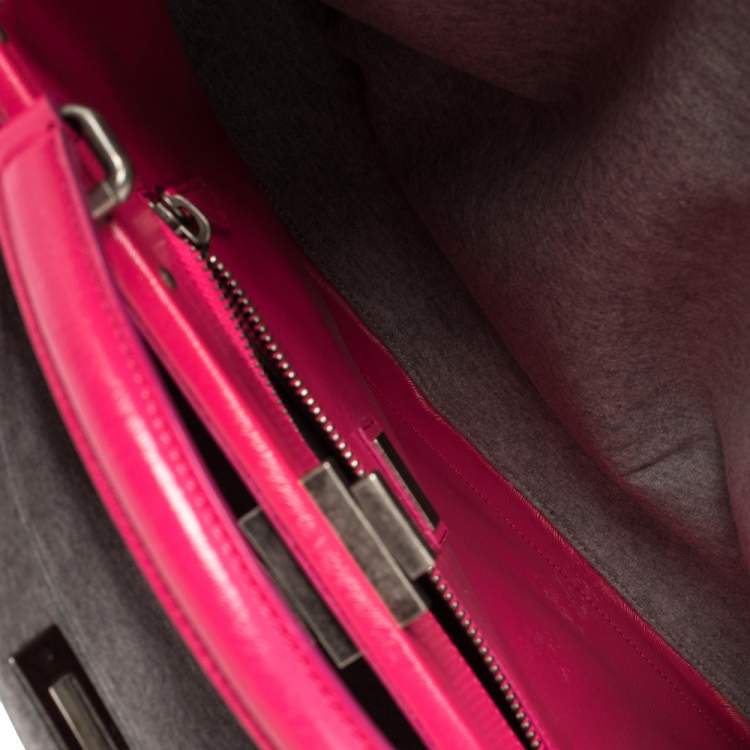 Pre Owned Fendi Grey/Pink Jersey and Leather Large Limited Edition Peekaboo Top Handle Bag