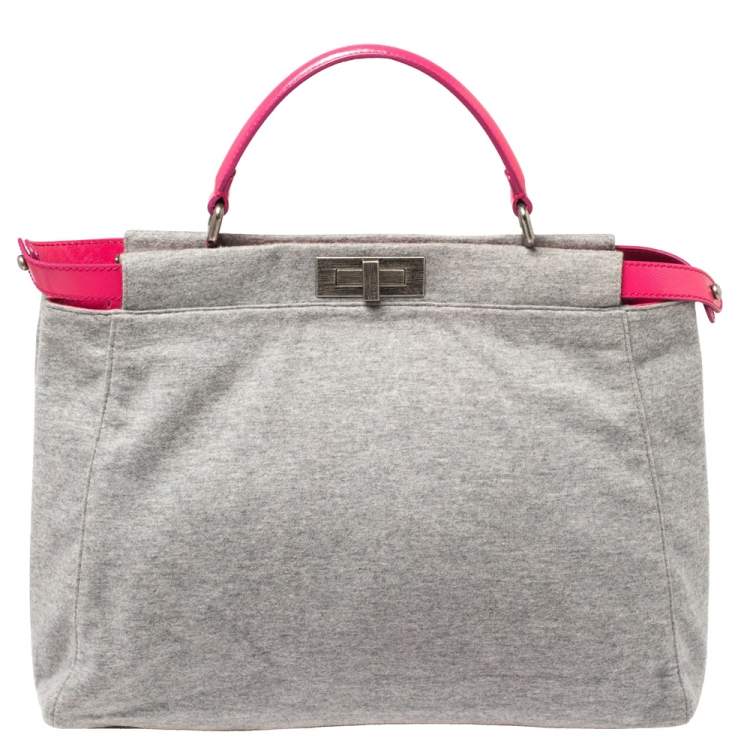 Fendi Grey/Pink Jersey and Leather Large Limited Edition Peekaboo Top ...