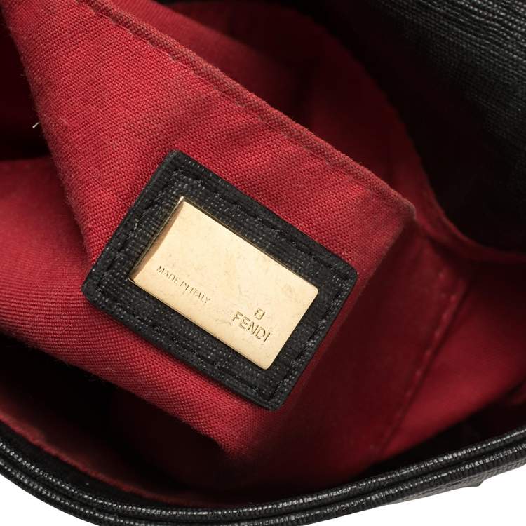 Pre Owned Fendi Black Zucchino Coated Canvas FF Flap Messenger Bag
