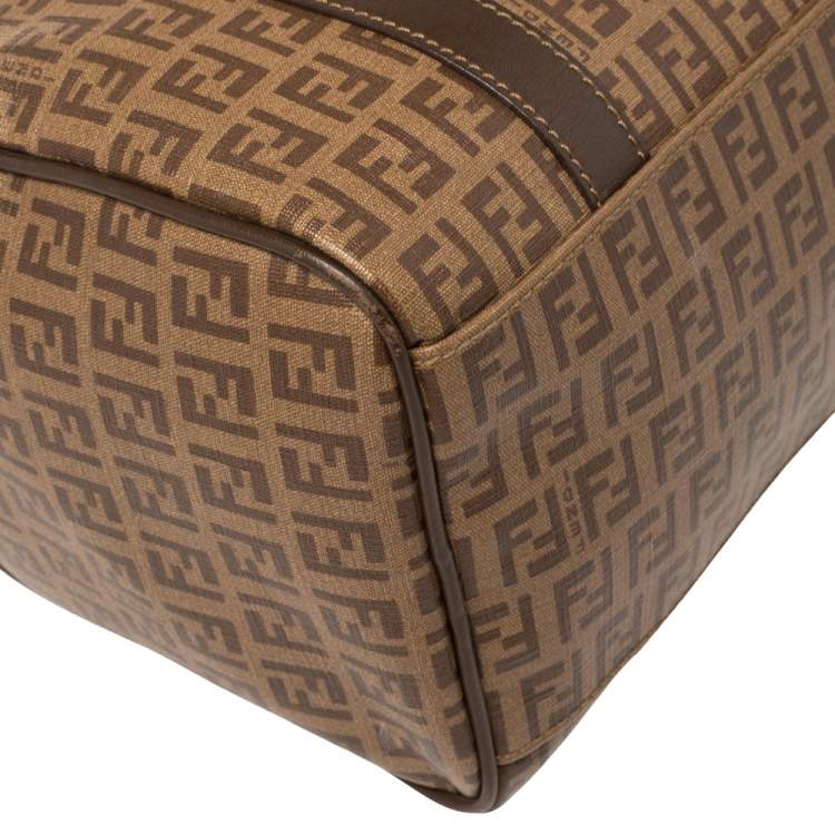 Pre Owned Fendi Brown Zucchino Coated Canvas and Leather Small Forever Bauletto Boston Bag