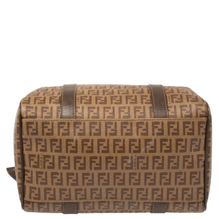 Pre Owned Fendi Brown Zucchino Coated Canvas and Leather Small Forever Bauletto Boston Bag