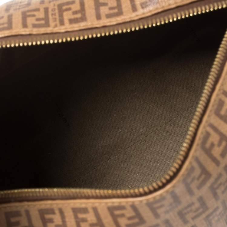 Pre Owned Fendi Brown Zucchino Coated Canvas and Leather Small Forever Bauletto Boston Bag