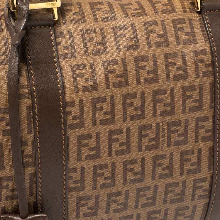 Pre Owned Fendi Brown Zucchino Coated Canvas and Leather Small Forever Bauletto Boston Bag