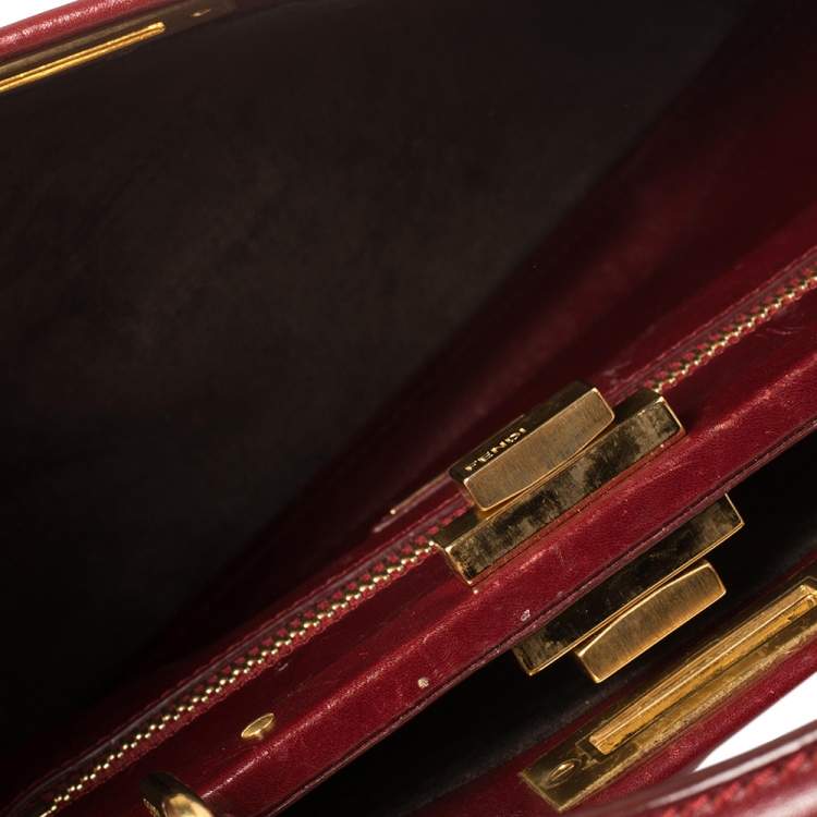 Pre Owned Fendi Brown/Burgundy Calf Hair and Leather Medium Peekaboo Top Handle Bag