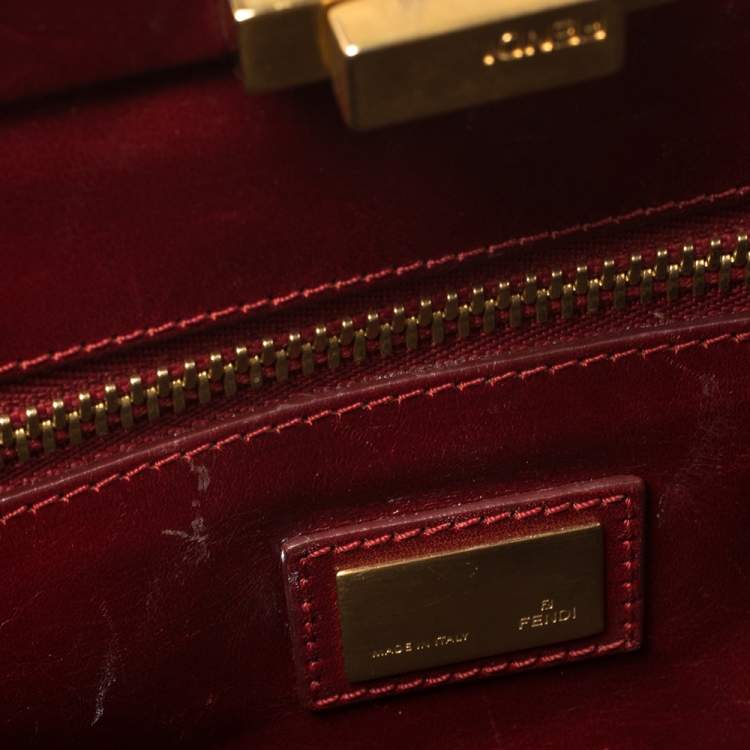 Pre Owned Fendi Brown/Burgundy Calf Hair and Leather Medium Peekaboo Top Handle Bag
