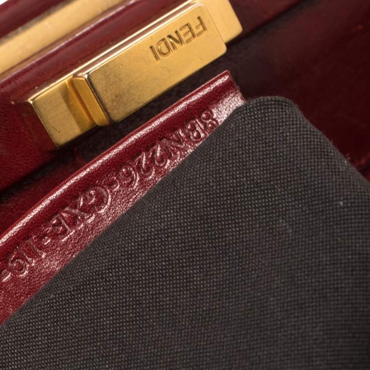Pre Owned Fendi Brown/Burgundy Calf Hair and Leather Medium Peekaboo Top Handle Bag
