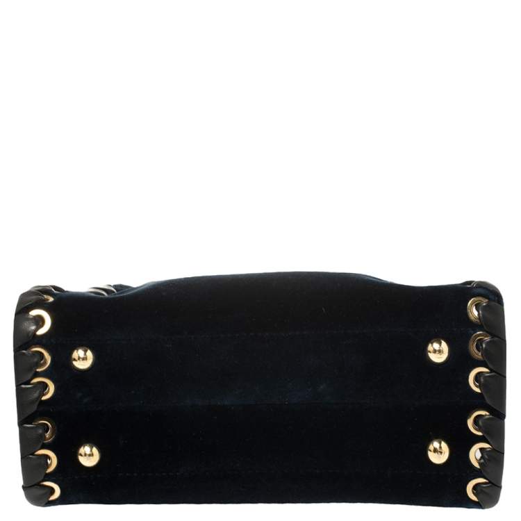 Pre Owned Fendi Blue/Black Velvet And Leather Ribbons Mini Peekaboo Top Handle Bag