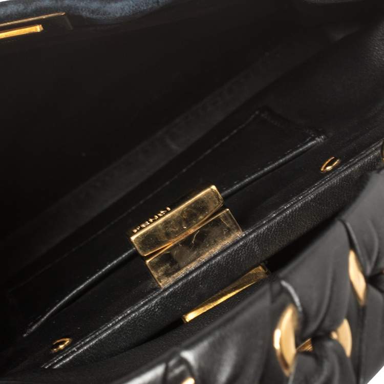 Pre Owned Fendi Blue/Black Velvet And Leather Ribbons Mini Peekaboo Top Handle Bag