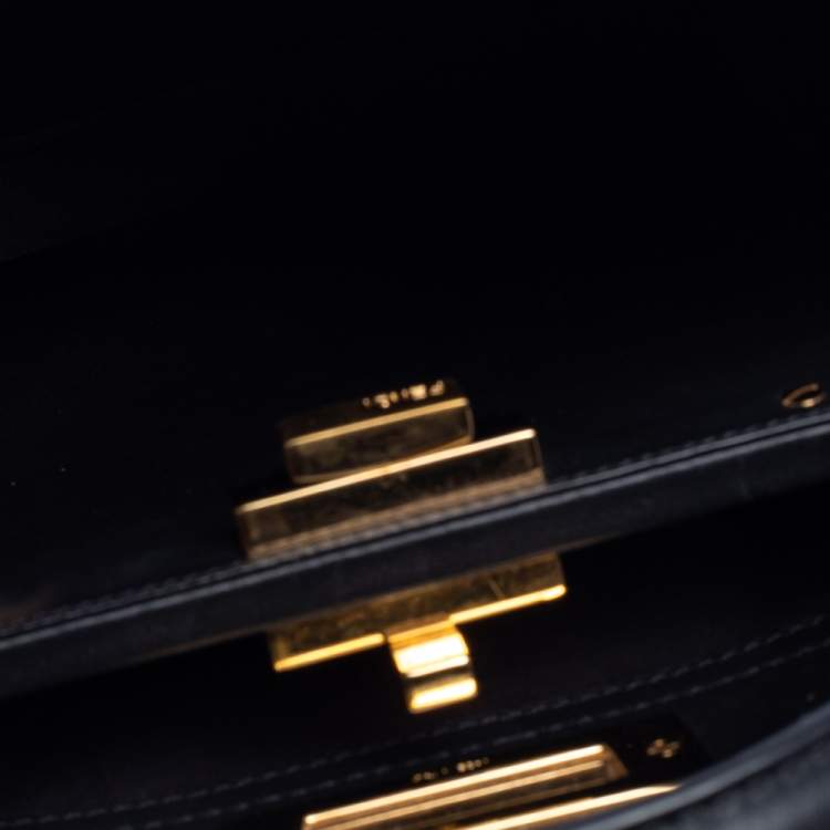 Pre Owned Fendi Black Leather Medium Whipstitched Peekaboo Top Handle Bag