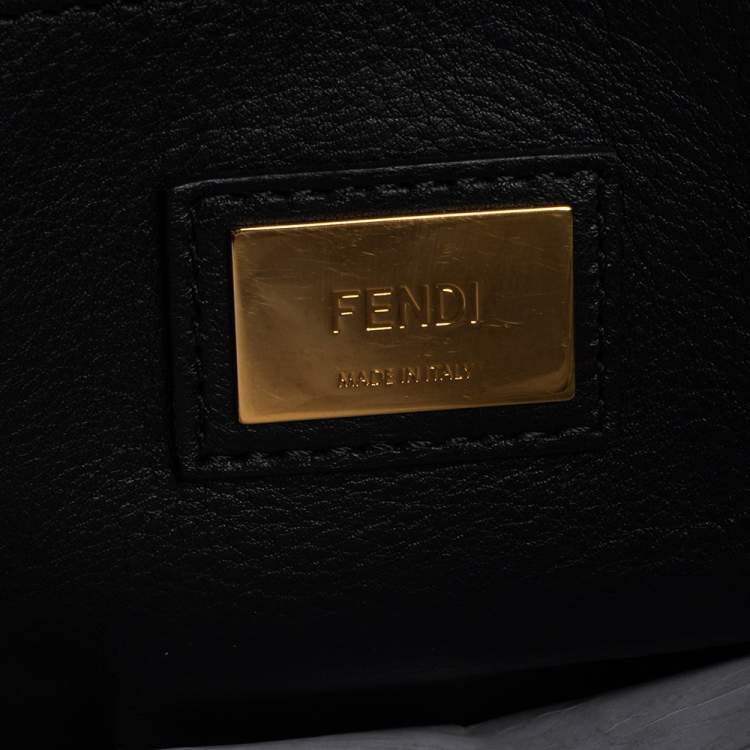 Pre Owned Fendi Black Leather Medium Whipstitched Peekaboo Top Handle Bag