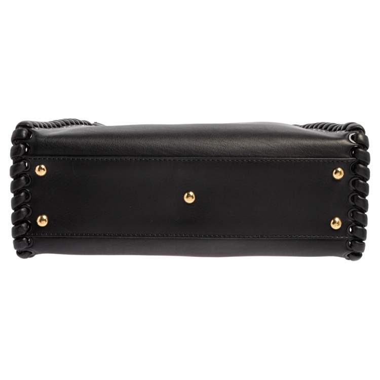 Pre Owned Fendi Black Leather Medium Whipstitched Peekaboo Top Handle Bag