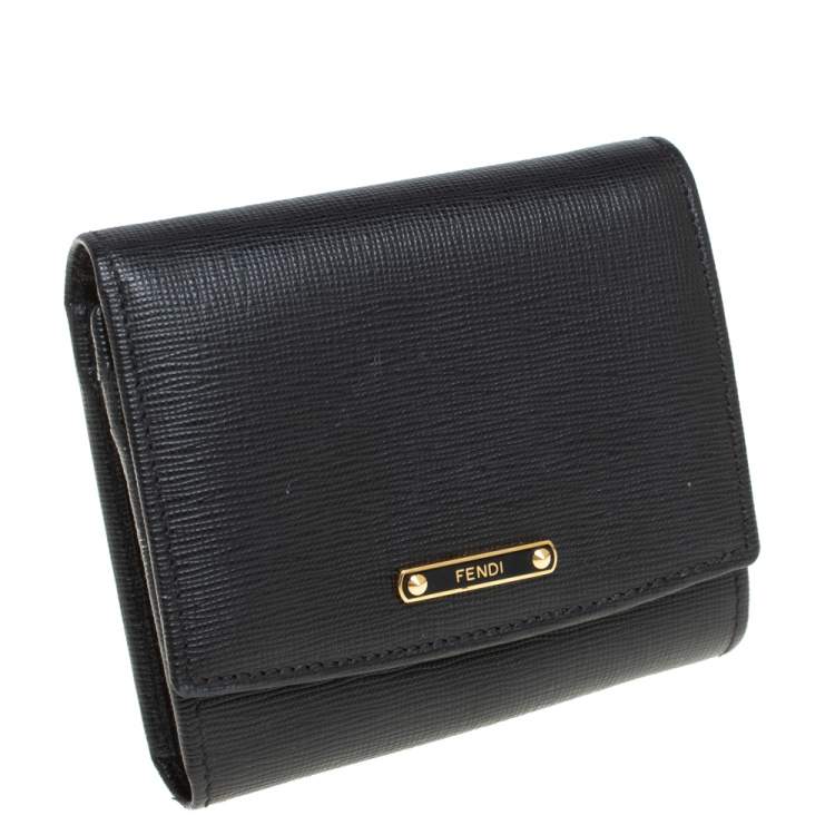 Pre Owned Fendi Black Leather Compact Wallet