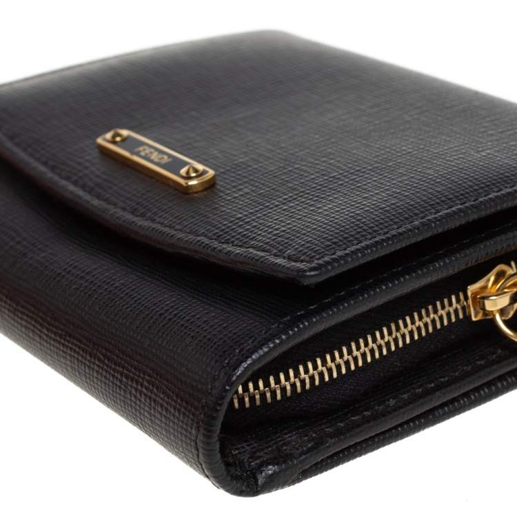 Pre Owned Fendi Black Leather Compact Wallet