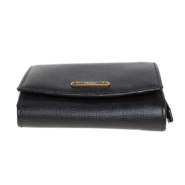 Pre Owned Fendi Black Leather Compact Wallet