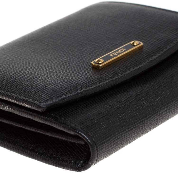 Pre Owned Fendi Black Leather Compact Wallet