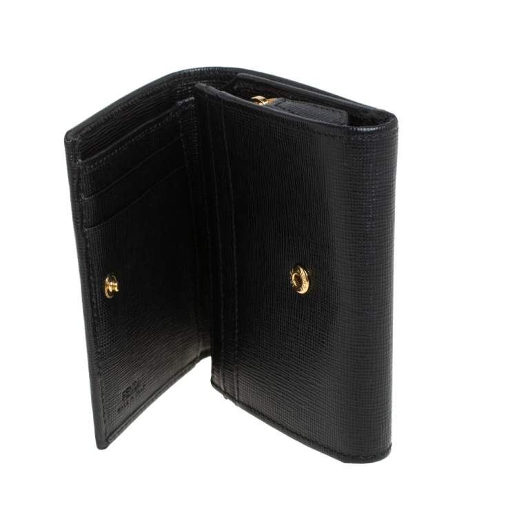 Pre Owned Fendi Black Leather Compact Wallet