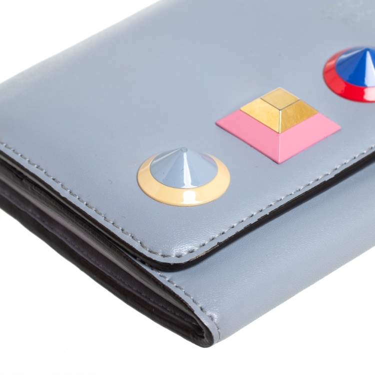 Pre Owned Fendi Gey Leather Studded Wallet On Chain