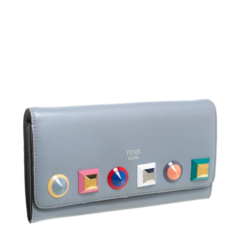 Pre Owned Fendi Gey Leather Studded Wallet On Chain