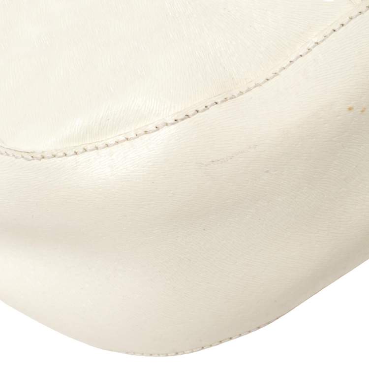 Pre Owned Fendi White Leather Logo Flap Baguette Bag