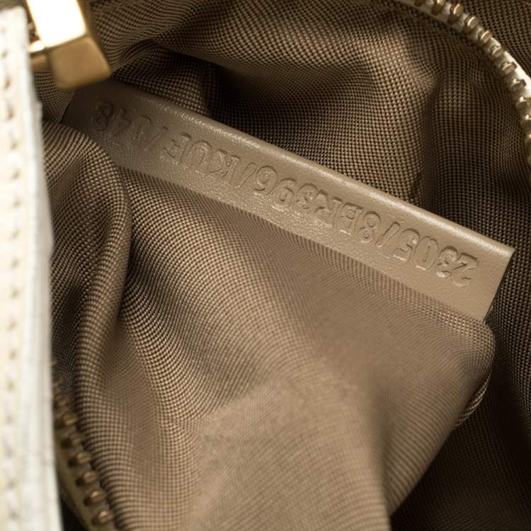Pre Owned Fendi White Leather Logo Flap Baguette Bag