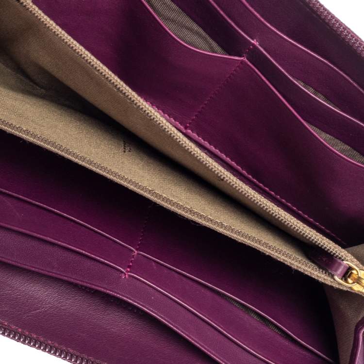 Pre Owned Fendi Purple Leather Zip Around Wallet