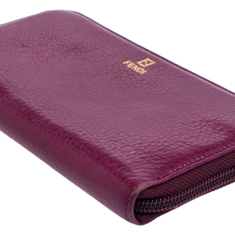 Pre Owned Fendi Purple Leather Zip Around Wallet