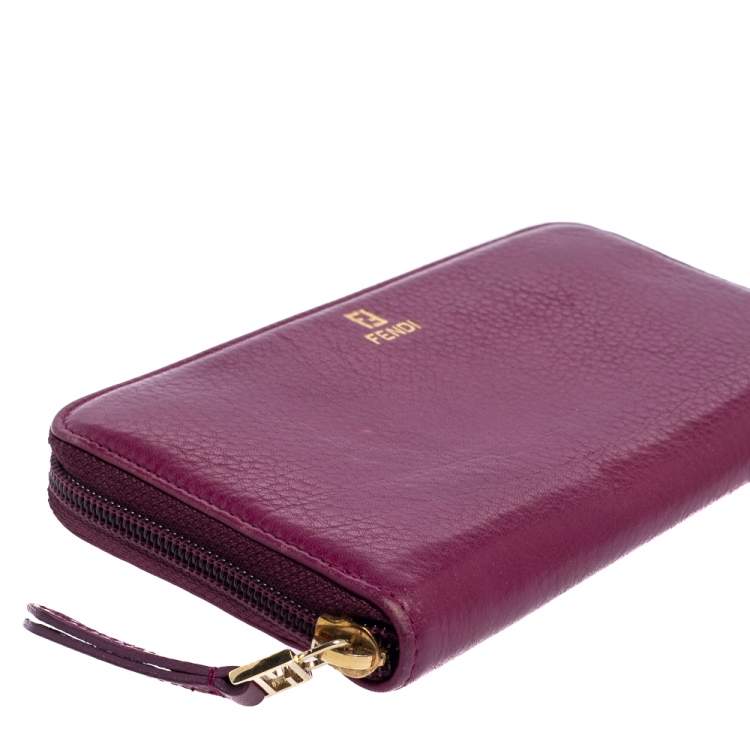 Pre Owned Fendi Purple Leather Zip Around Wallet