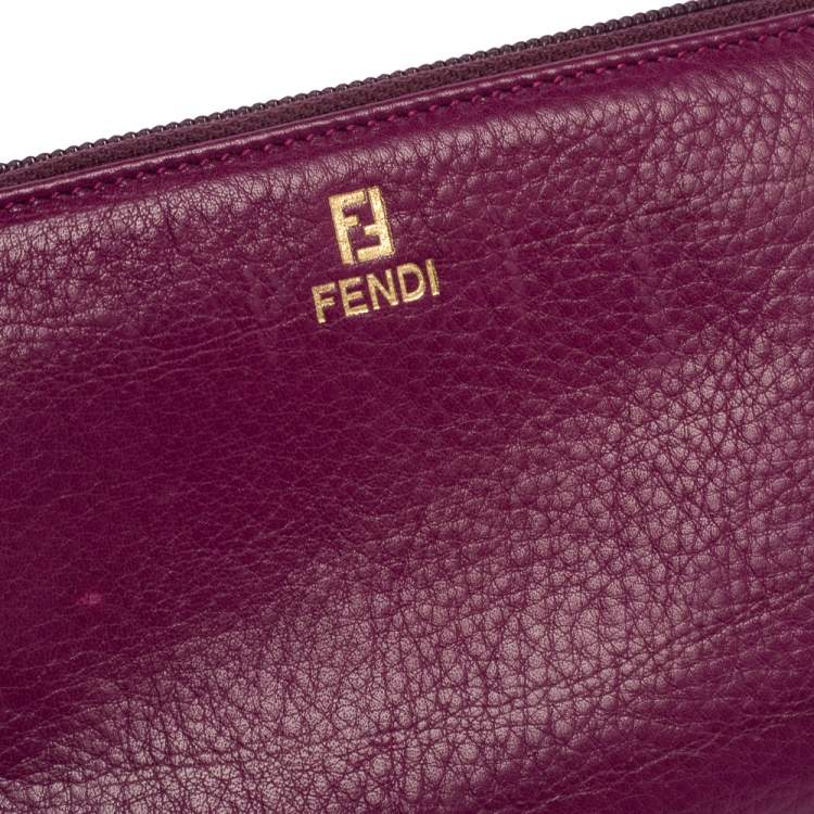 Pre Owned Fendi Purple Leather Zip Around Wallet