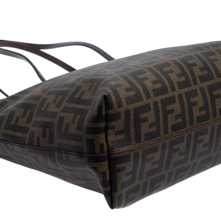 Pre Owned Fendi Tobacco Zucca Coated Canvas Small Roll Shopper Tote