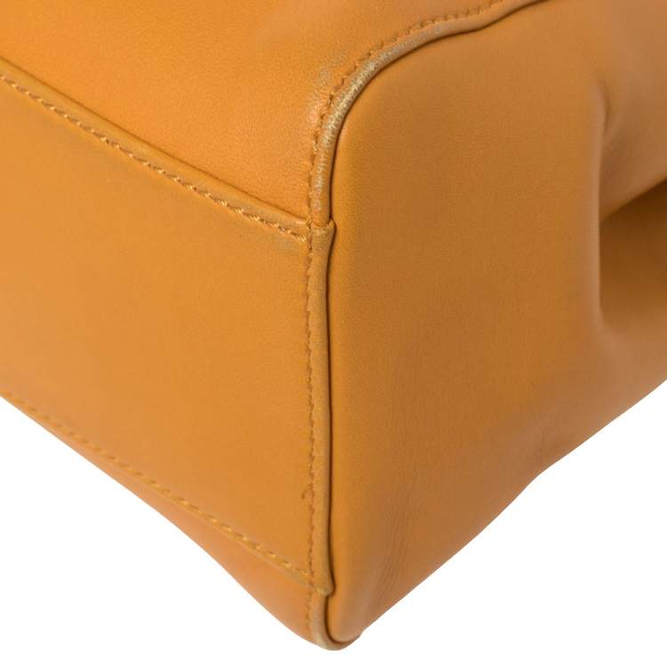 Pre Owned Fendi Orange/Green Leather Mini Peekaboo Top Handle Bag