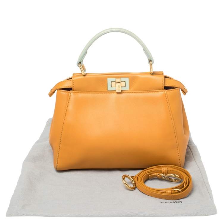 Pre Owned Fendi Orange/Green Leather Mini Peekaboo Top Handle Bag
