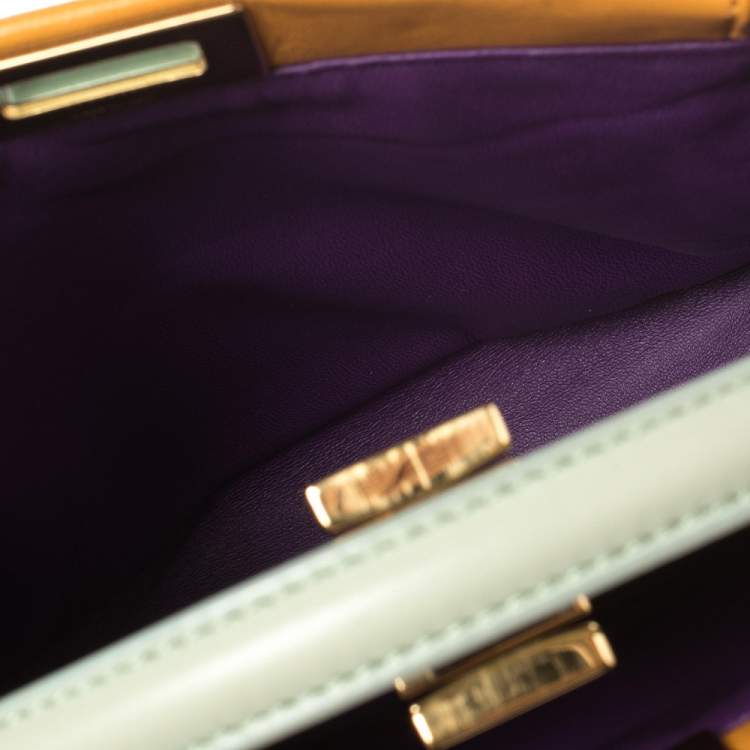 Pre Owned Fendi Orange/Green Leather Mini Peekaboo Top Handle Bag
