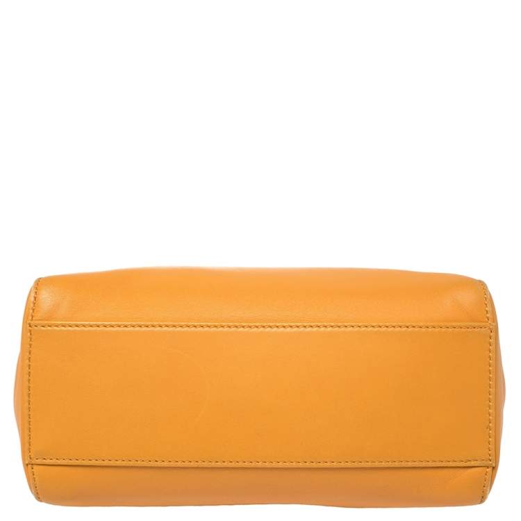 Pre Owned Fendi Orange/Green Leather Mini Peekaboo Top Handle Bag