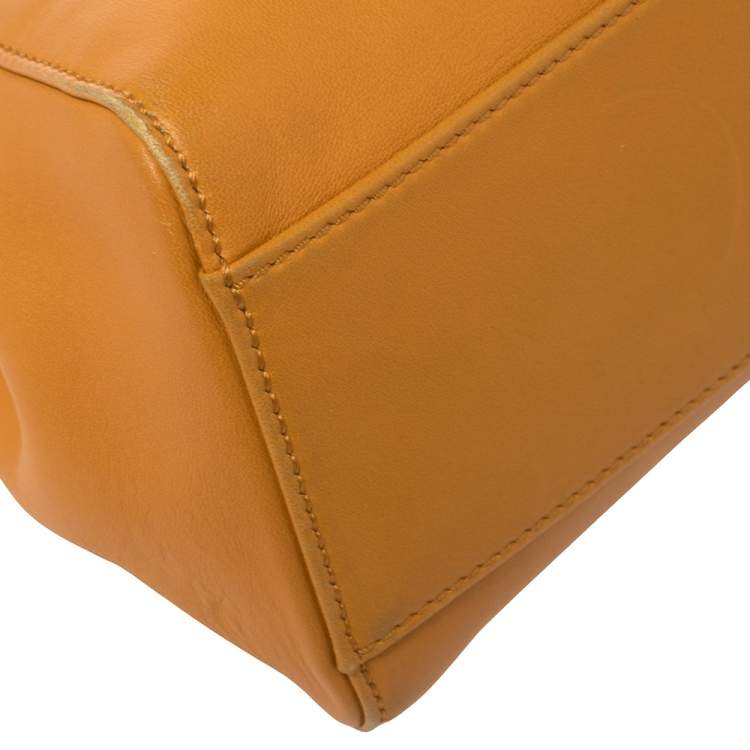 Pre Owned Fendi Orange/Green Leather Mini Peekaboo Top Handle Bag