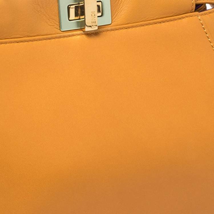 Pre Owned Fendi Orange/Green Leather Mini Peekaboo Top Handle Bag