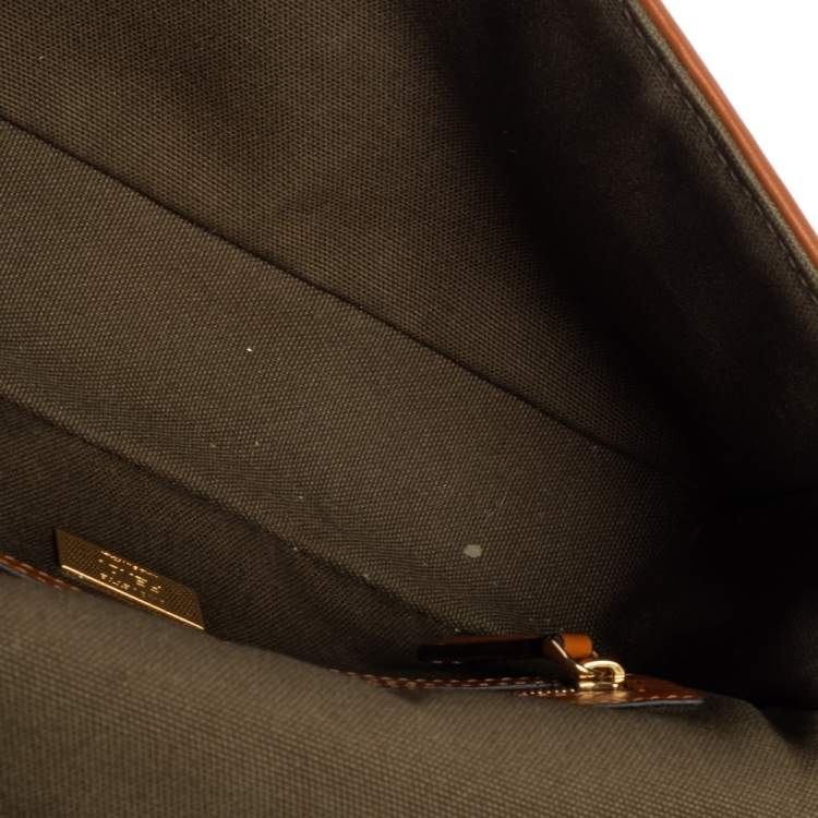 Pre Owned Fendi Military Green Zucca Embroidered Canvas and Leather FF Baguette Bag