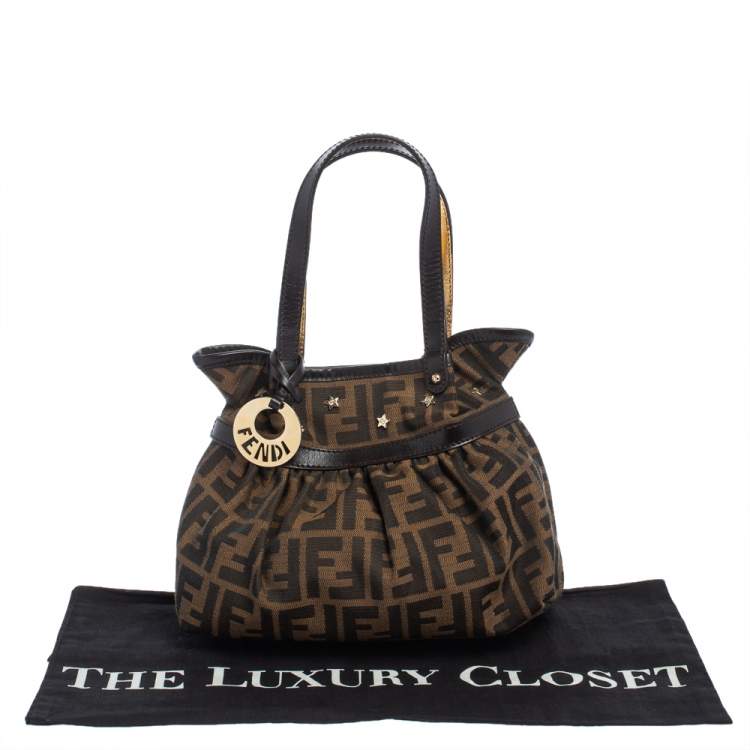 Pre Owned Fendi Tobacco Zucca Canvas Mini Chef Star Studded Tote