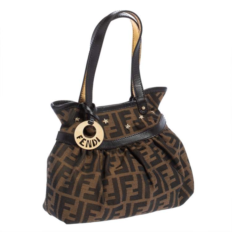 Pre Owned Fendi Tobacco Zucca Canvas Mini Chef Star Studded Tote