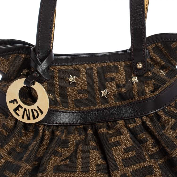 Pre Owned Fendi Tobacco Zucca Canvas Mini Chef Star Studded Tote