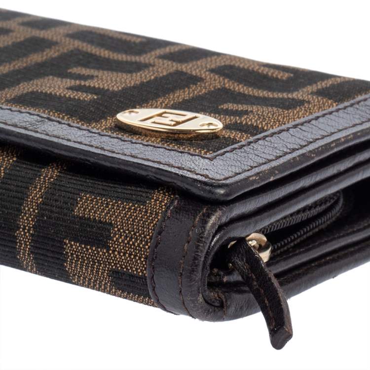 مملوكة مسبقًا Fendi Tobacco Zucca Canvas and Leather Continental Flap Wallet